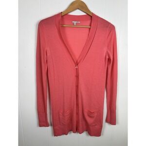 Halogen Women's Medium Salmon Pink Merino‎ Wool Blend Button Cardigan Sweater